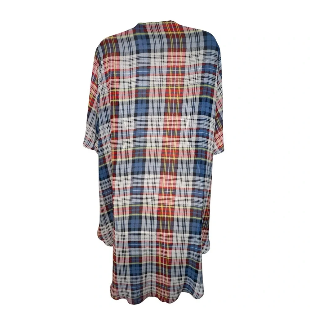 Torrid Sheer Plaid Kimono Cardigan Open Front Duster Plus‎ Size 00/M/L  Blue Red